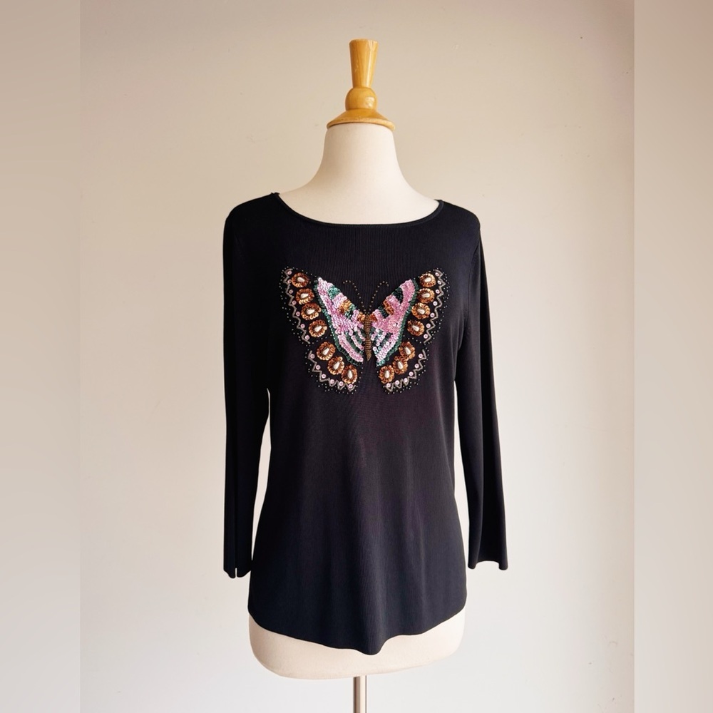 Lucia Burns Vintage Sequin Butterfly Top Size L